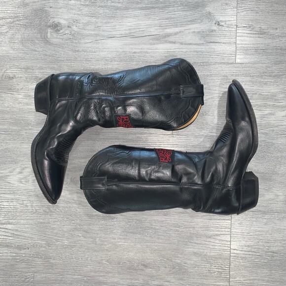 Justin Boots Men 10.5 D Black Fort Worth Texas Embroidery Leather Western Cowboy main image 6